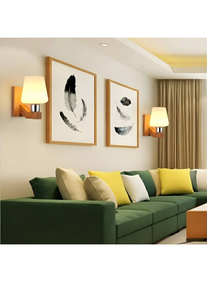 BAB Modern wall sconce with a wooden base and white glass cover - Image 2